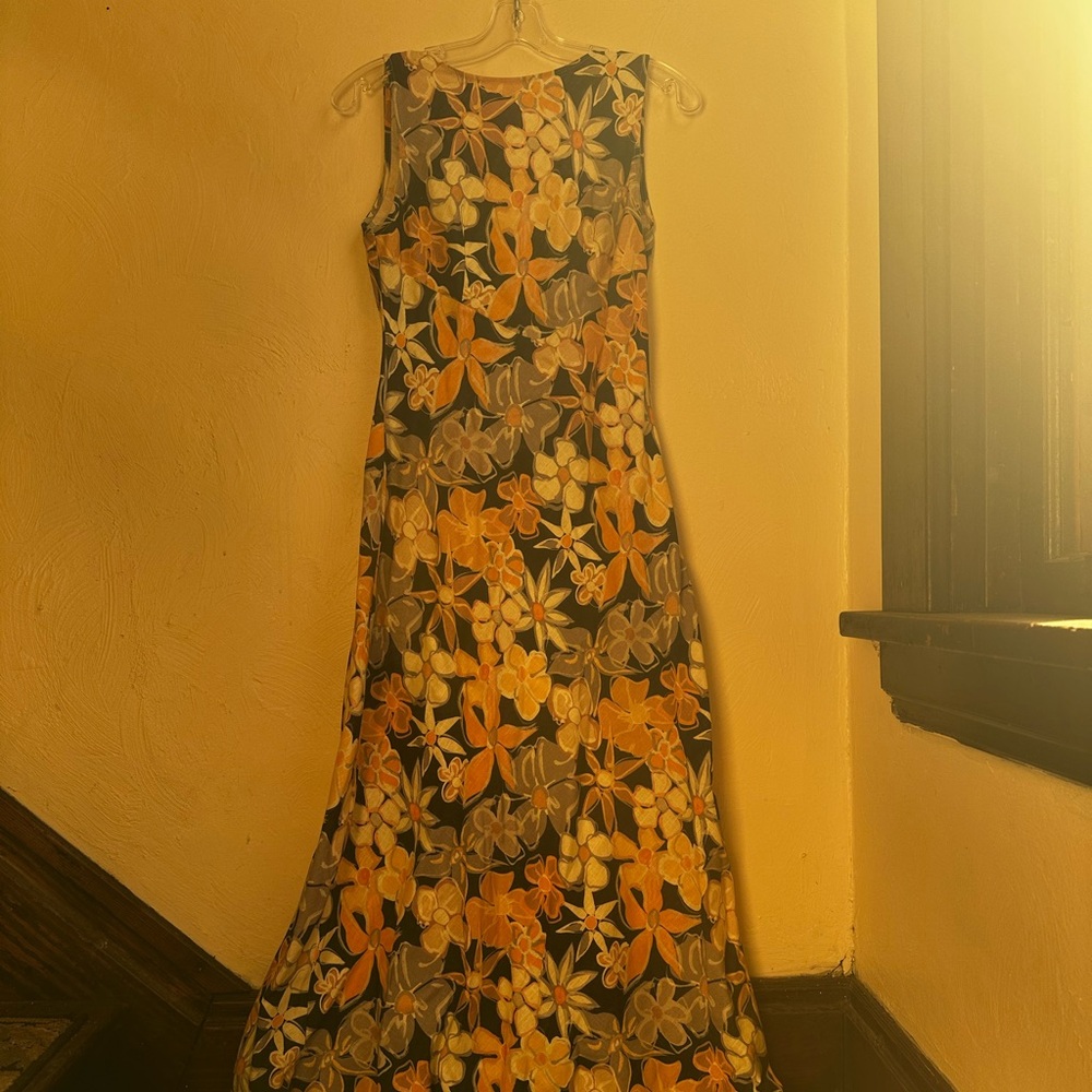 Floral Sleeveless Dress - Black and Orange